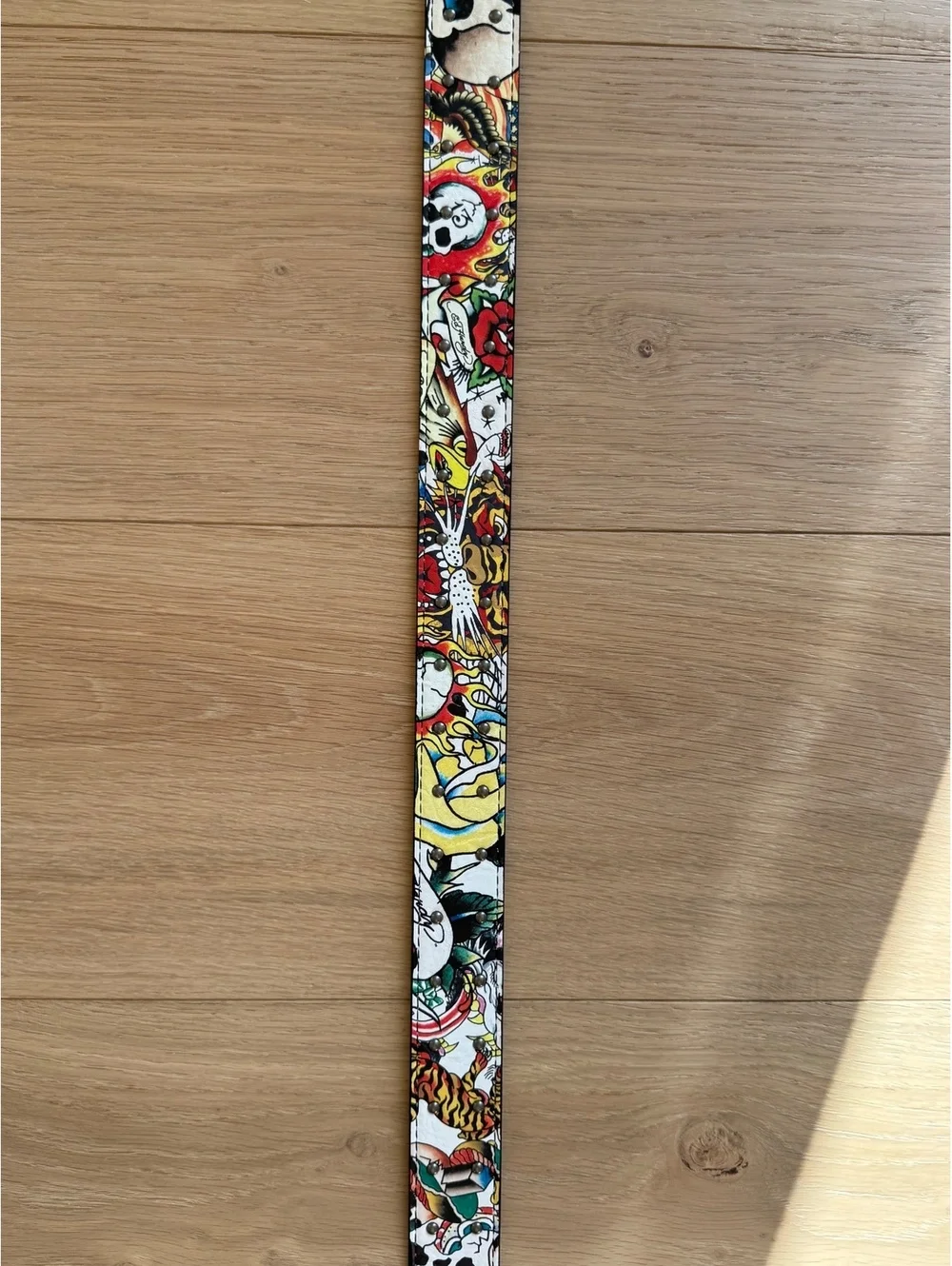 Y2K Ed Hardy Tattoo Graphic Belt Size 38 Multicolor Punk Emo